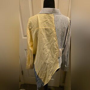 Fashion Nova Blue and Yellow Striped Button Down Shirt